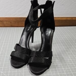 Maripe Sissy elegant black crystal-studded heels with ankle straps size 9